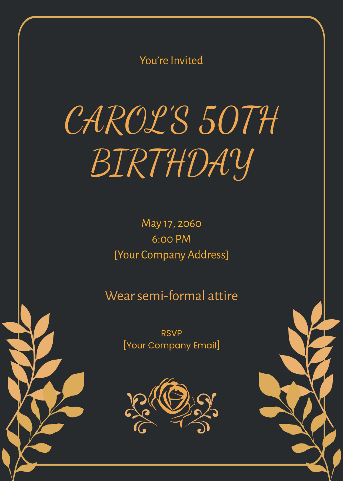 Free Black And Gold 50th Birthday Invitation Template