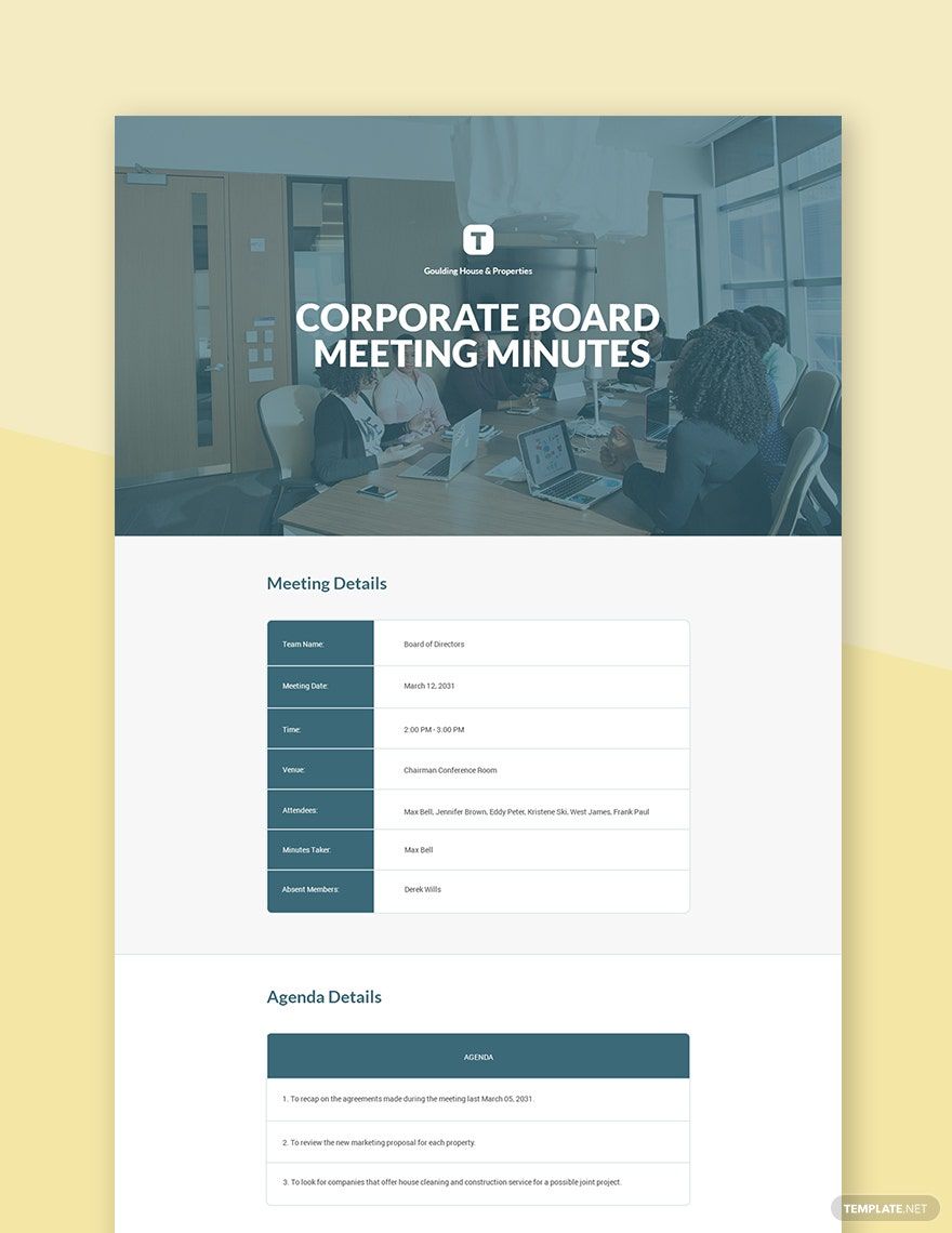 Corporate Board Meeting Minutes Template