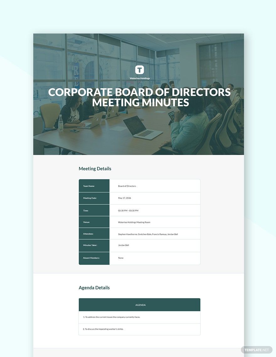 Corporate Board Of Directors Meeting Minutes Template