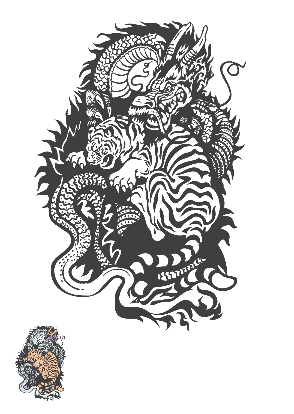 Vintage Tiger Coloring Page Template