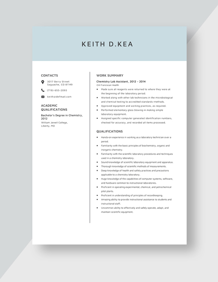 Chemistry Lab Assistant Resume Template