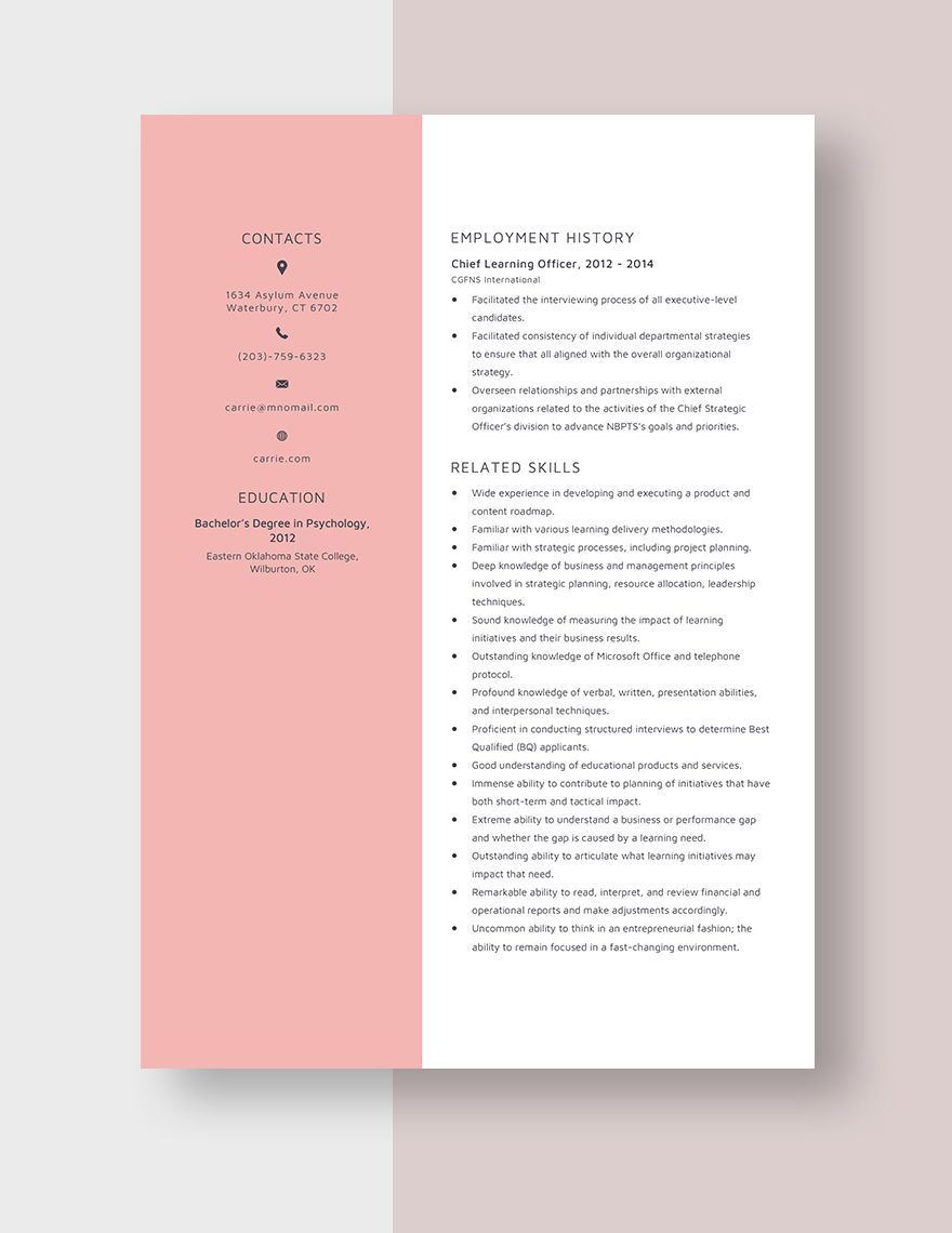 Chief Learning Officer Resume