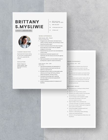 Chief Librarian Resume Download