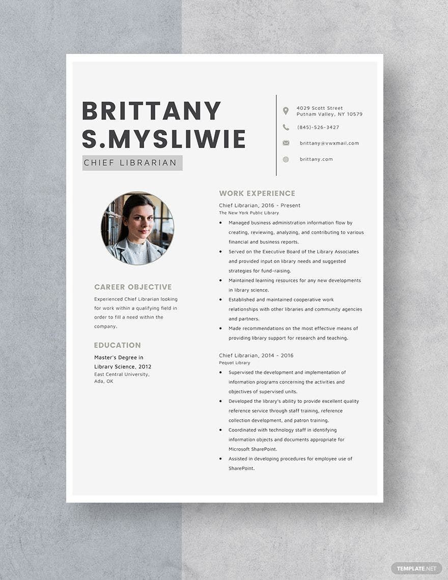 Chief Librarian Resume