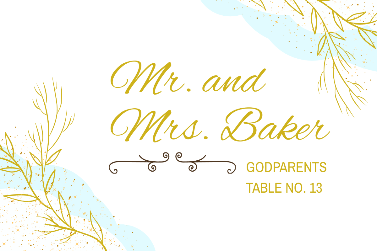 Blue And Gold Baptism Place Card Template