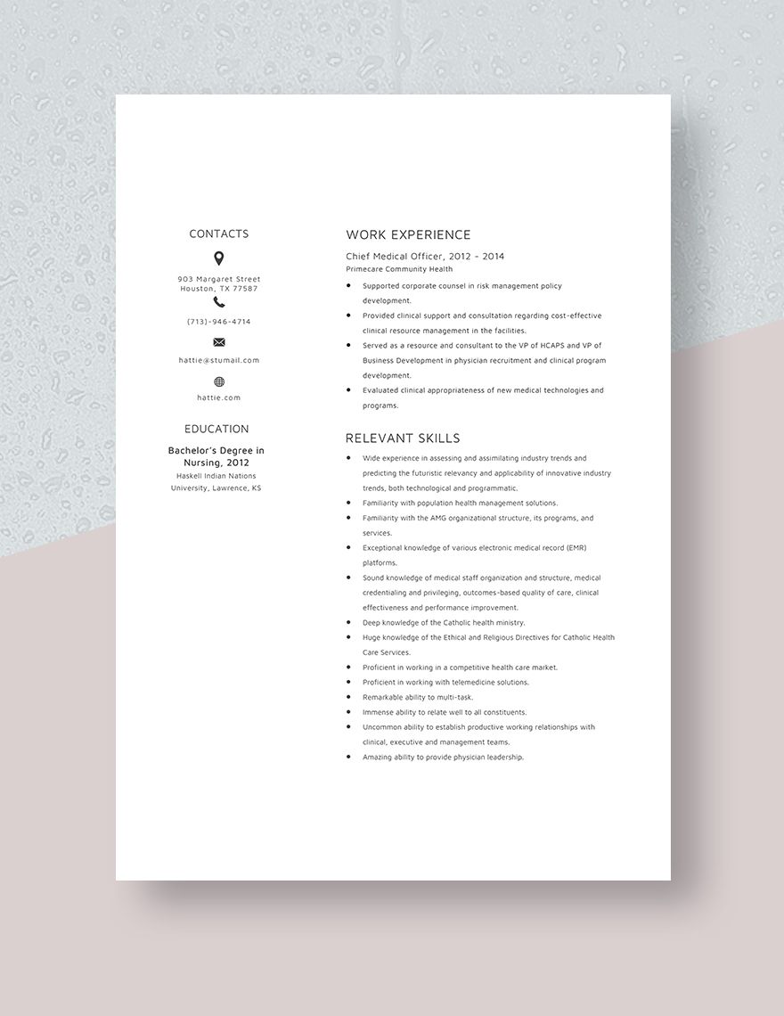 Chief Medical Officer Resume