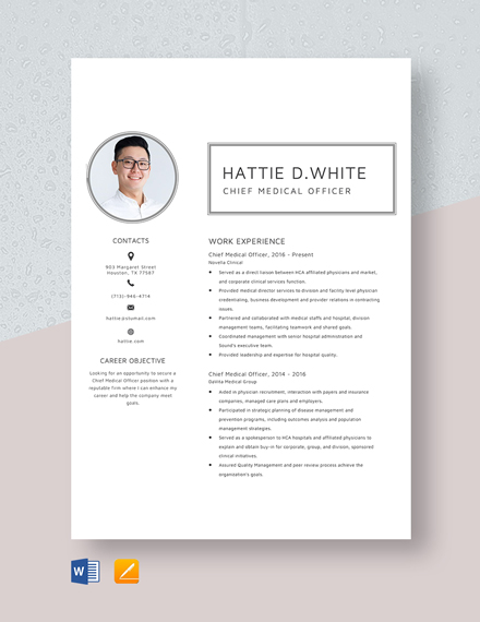 Chief Medical Officer Resume Template - Word, Apple Pages