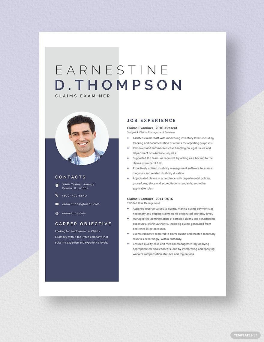Free Claims Examiner Resume Template