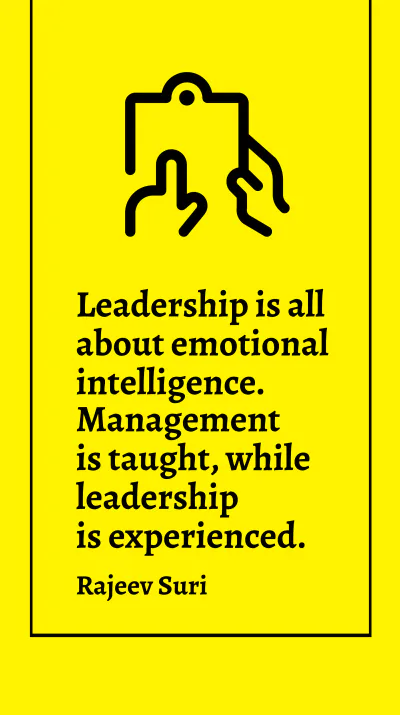 Free Leadership is Emotional Intelligence: Management is Taught, Leadership is Experienced Quote Template to Edit Online