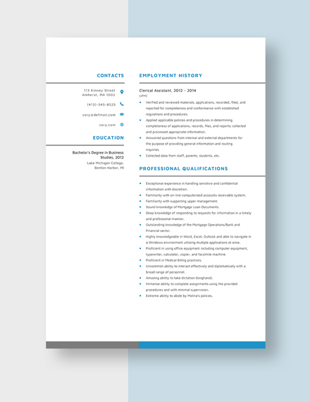 Clerical Assistant Resume Template