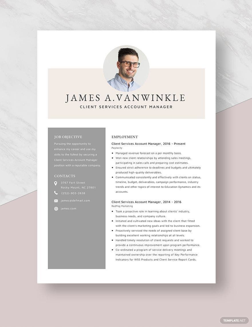 Free Client Services Account Manager Resume Template
