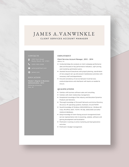 ClientServices Account Manager Resume Template