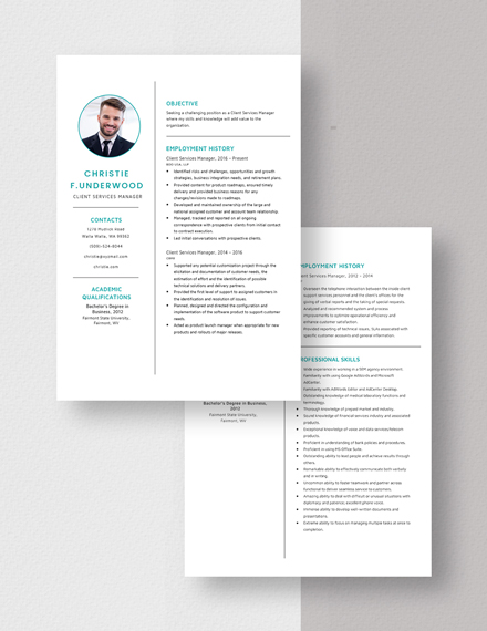 Client Services Manager Resume Download