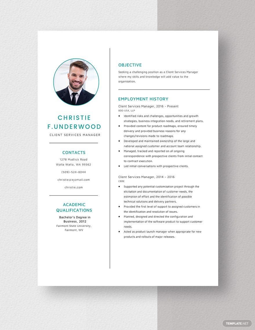 Free Client Services Manager Resume Template
