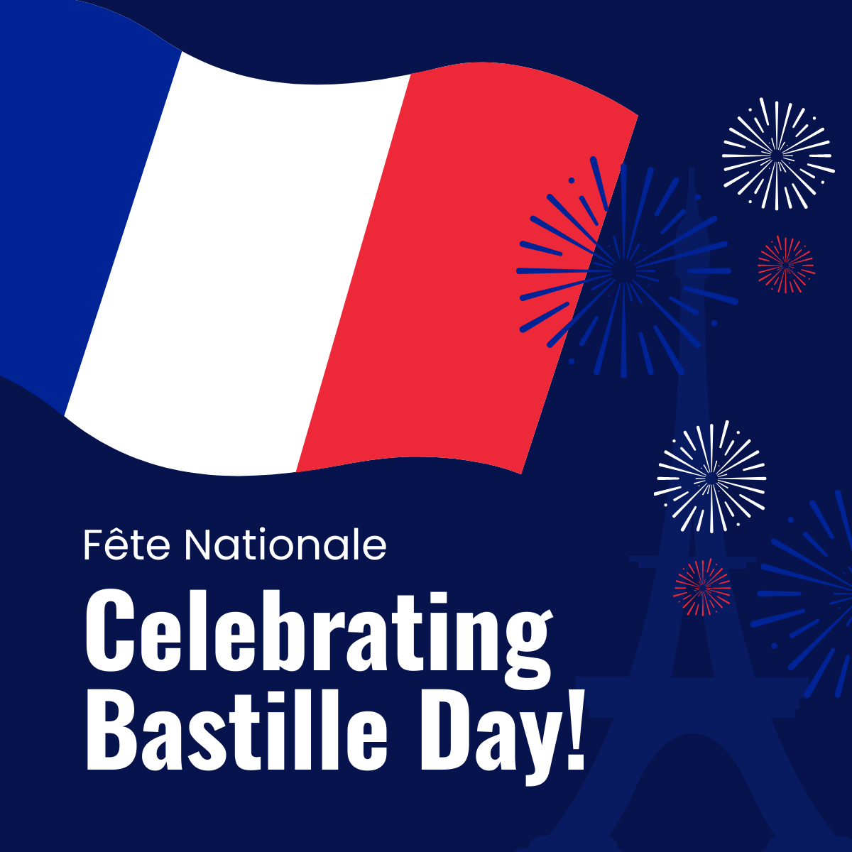 Free Bastille Day Celebration Linkedin Post Template