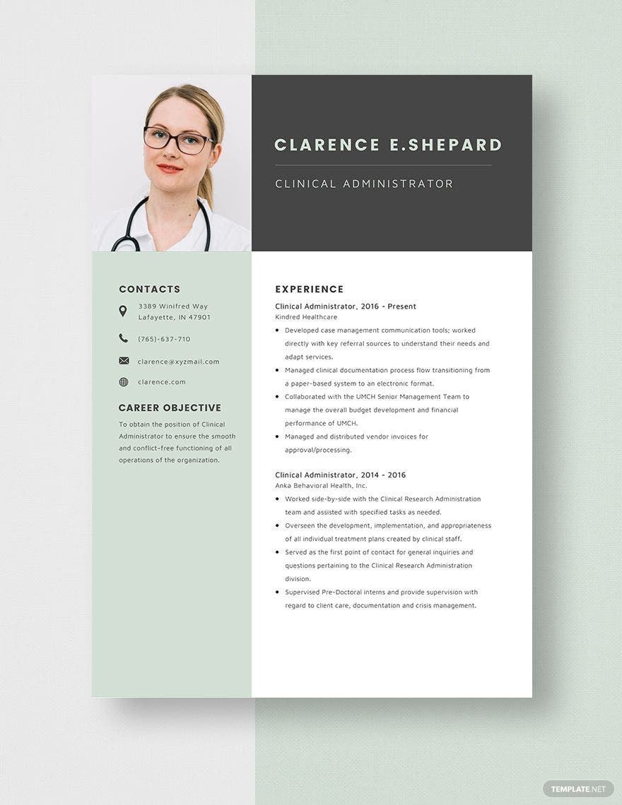 Clinical Administrator Resume Template