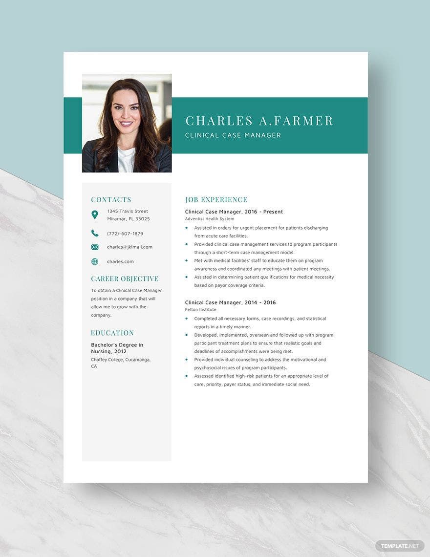Free Clinical Case Manager Resume Template
