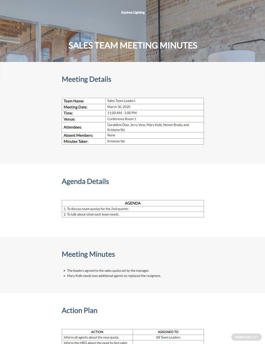 Sales Team Meeting Minutes Template