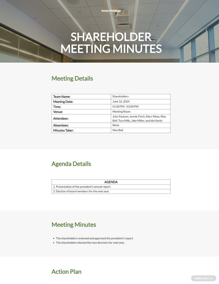 Annual Shareholder Meeting Minutes Template Google Docs, Word, Apple