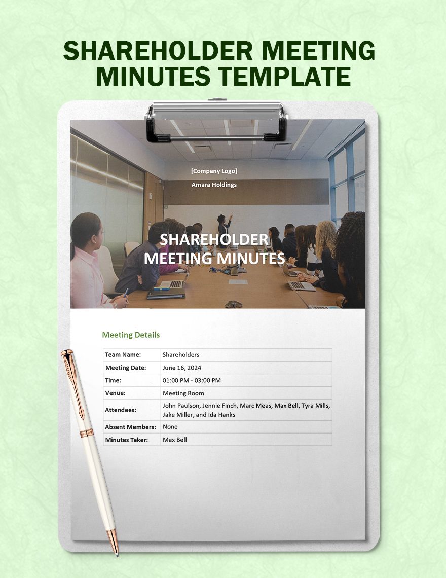 Shareholder Meeting Minutes Template Word Google Docs PDF Apple