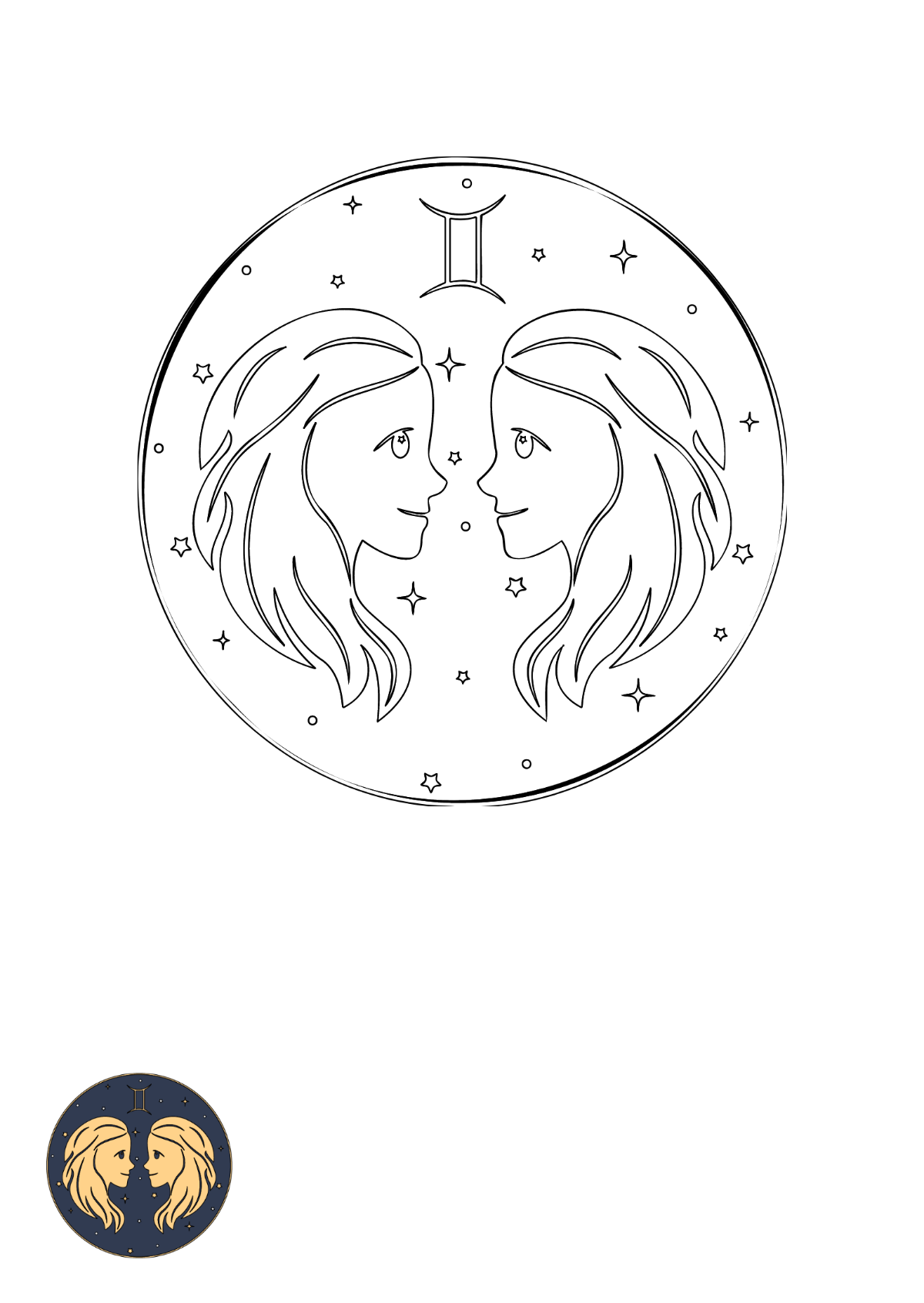 Free Gemini Twins Zodiac Sign Coloring Page Template