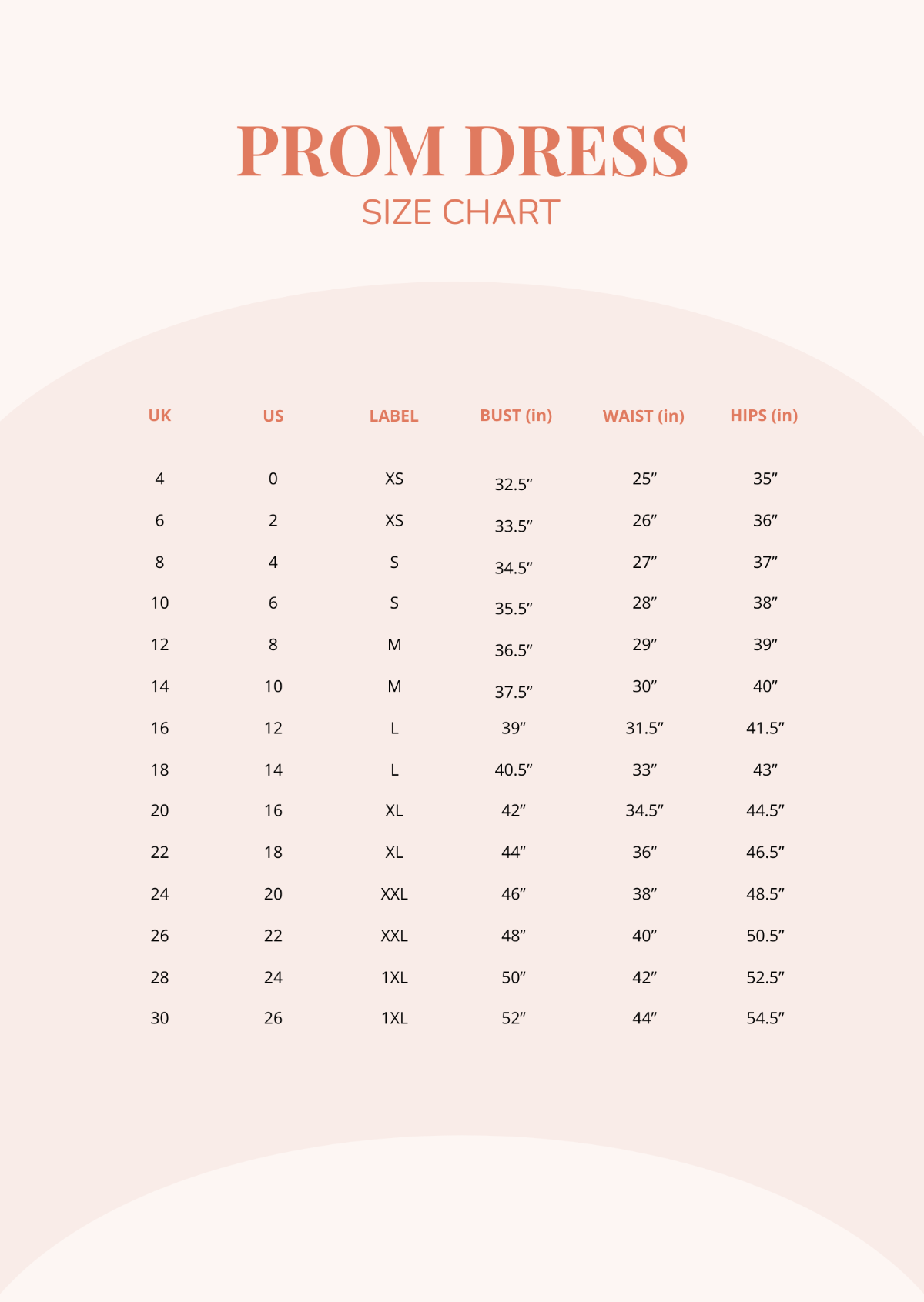 FREE Dress Size Chart Templates & Examples - Edit Online & Download ...