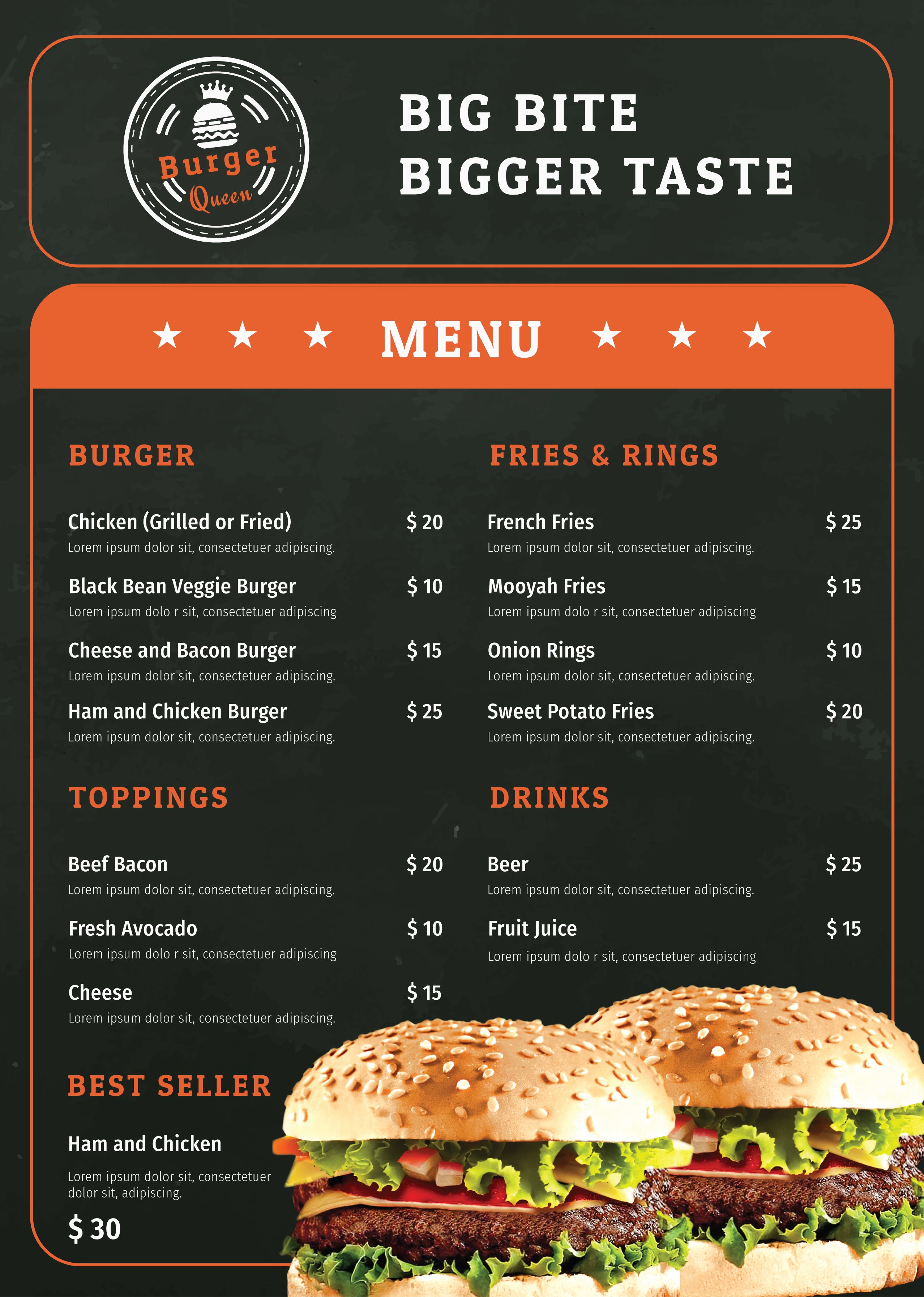 Free Burger Menu Template in Adobe Photoshop, Microsoft Word, Microsoft