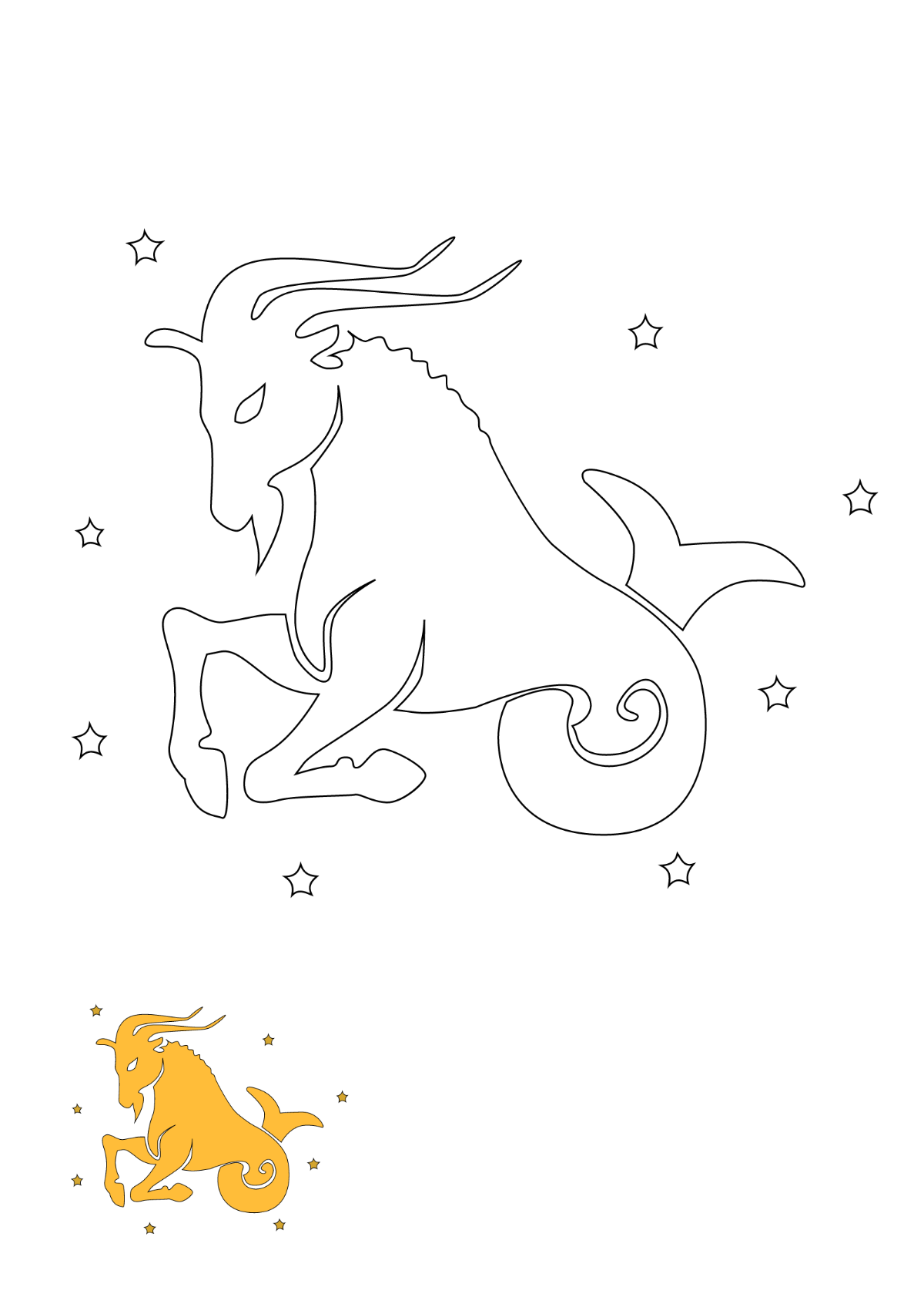 Free Gold Capricorn coloring page Template