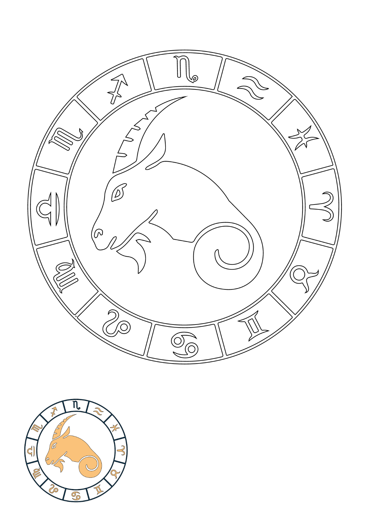 Free Circle Capricorn coloring page Template