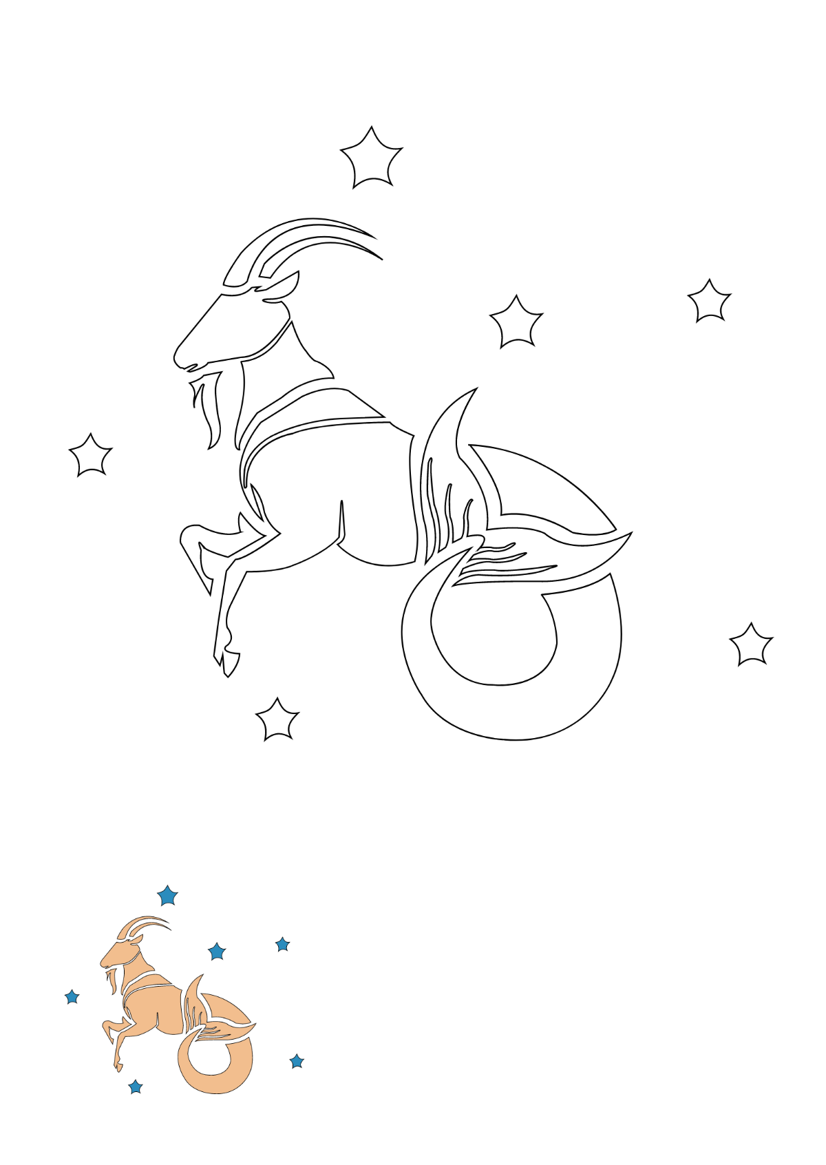 Capricorn coloring page With Stars Template