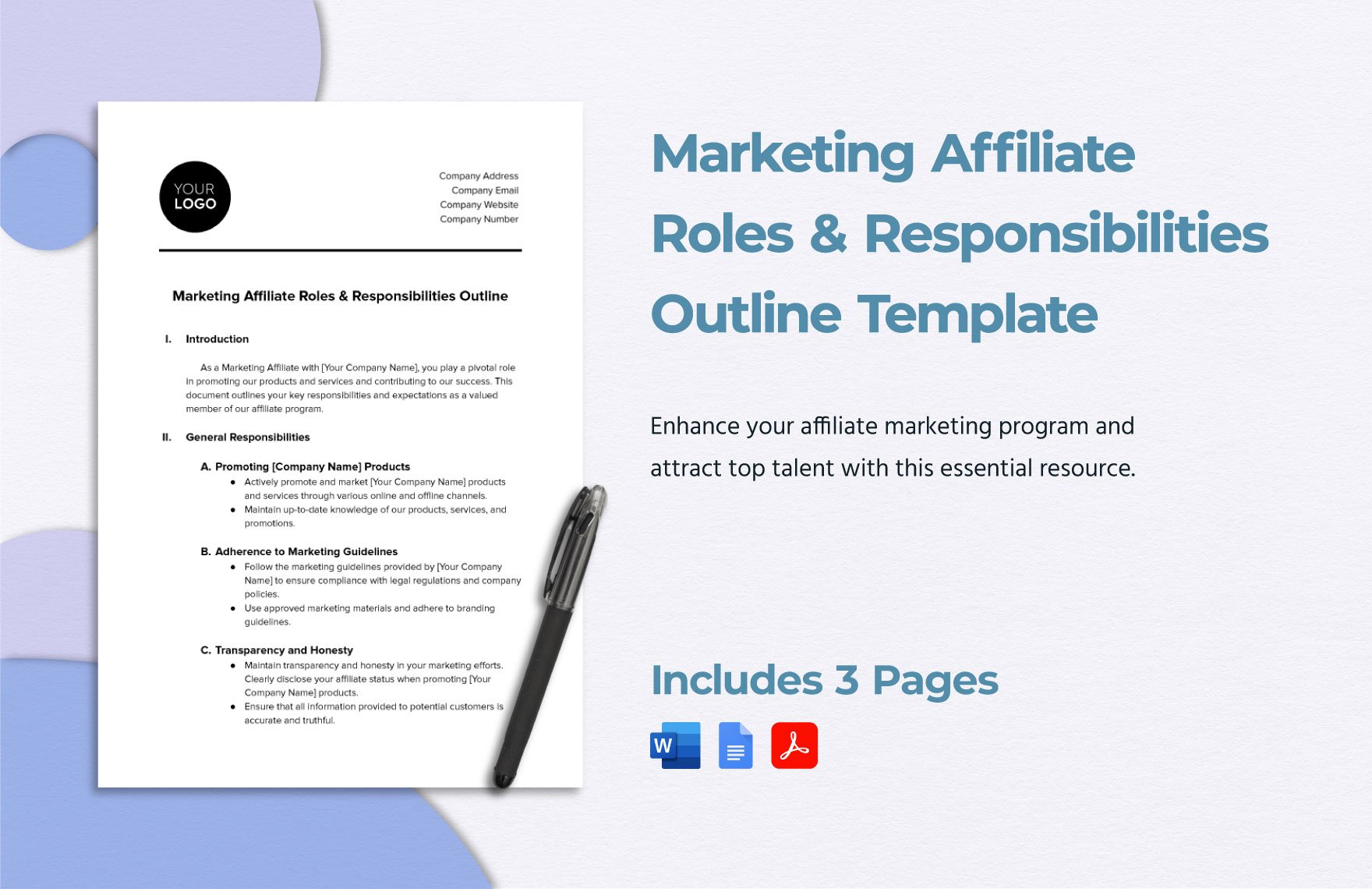Marketing Affiliate Roles & Responsibilities Outline Template in Word, Google Docs, PDF