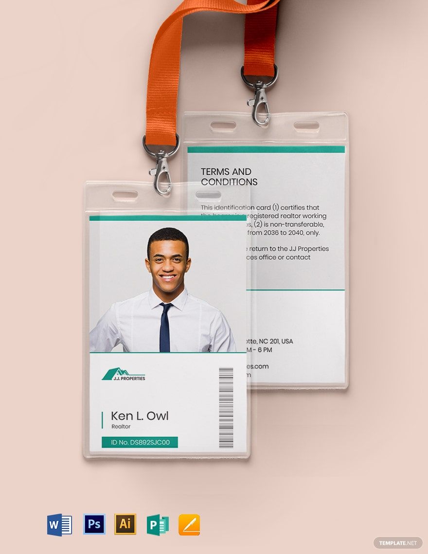 Realtor ID Card Template in Word, Illustrator, PSD, Apple Pages, Publisher