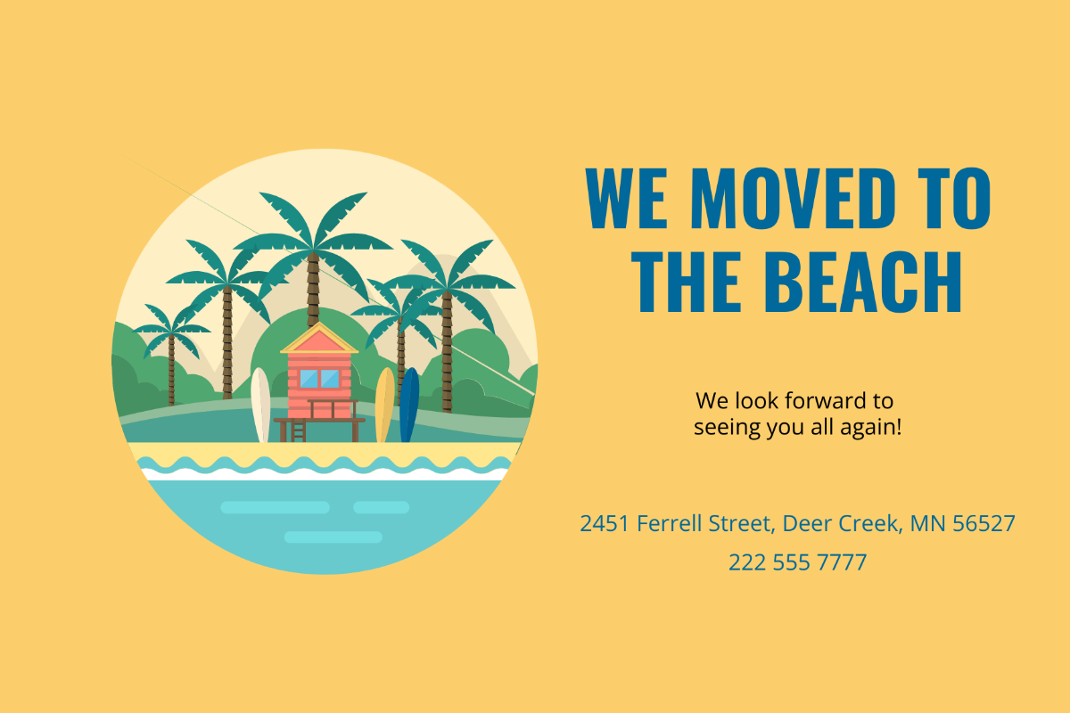 Free Moved To The Beach Card Template