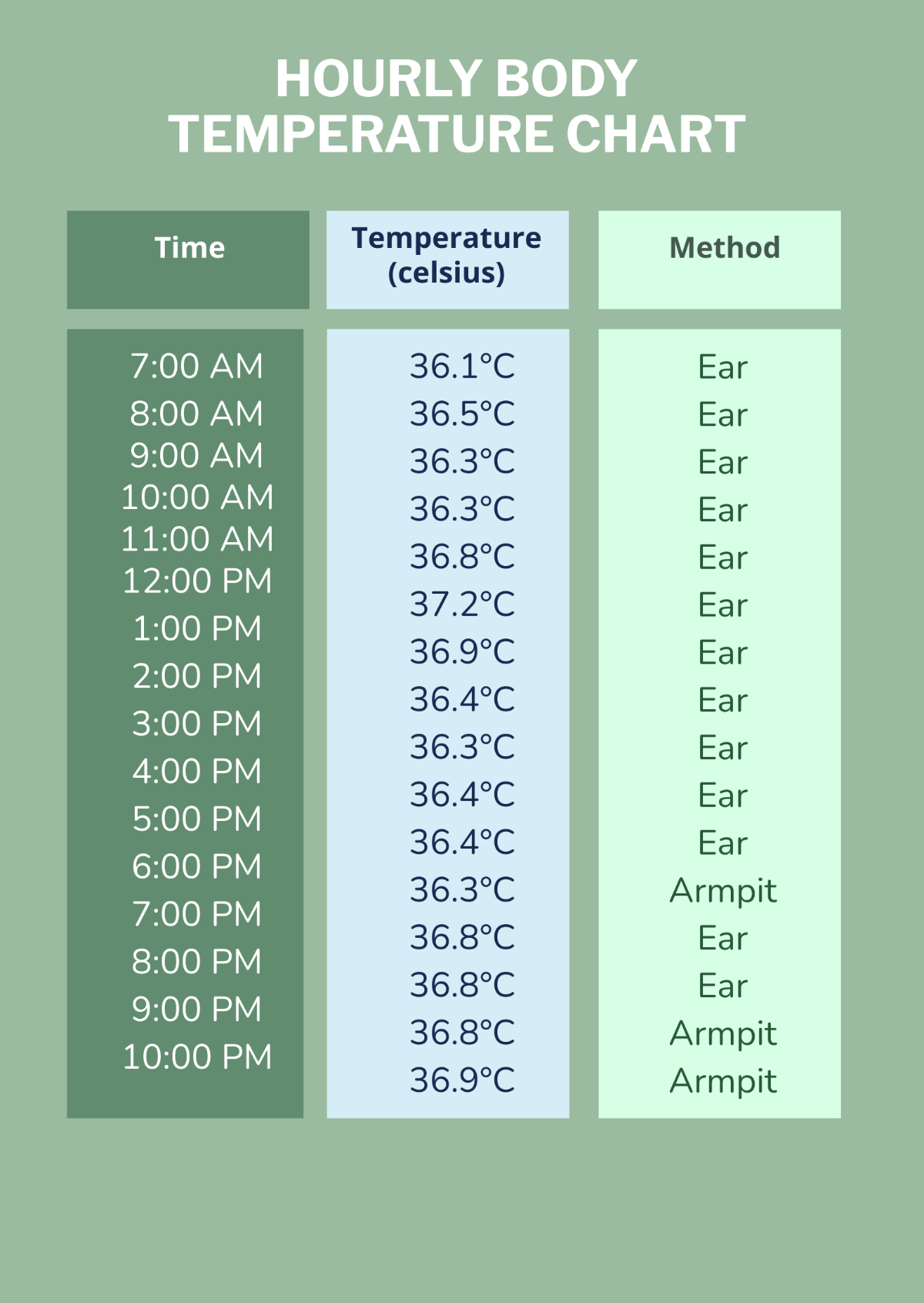Hourly Body Temperature Chart Template