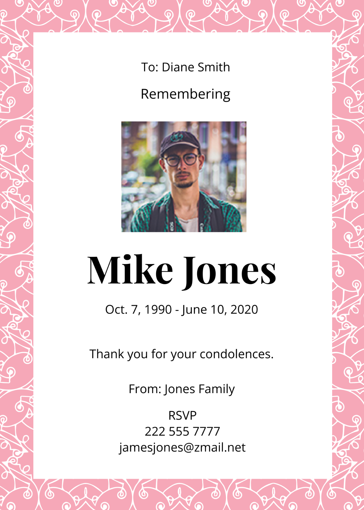 Floral Obituary Card