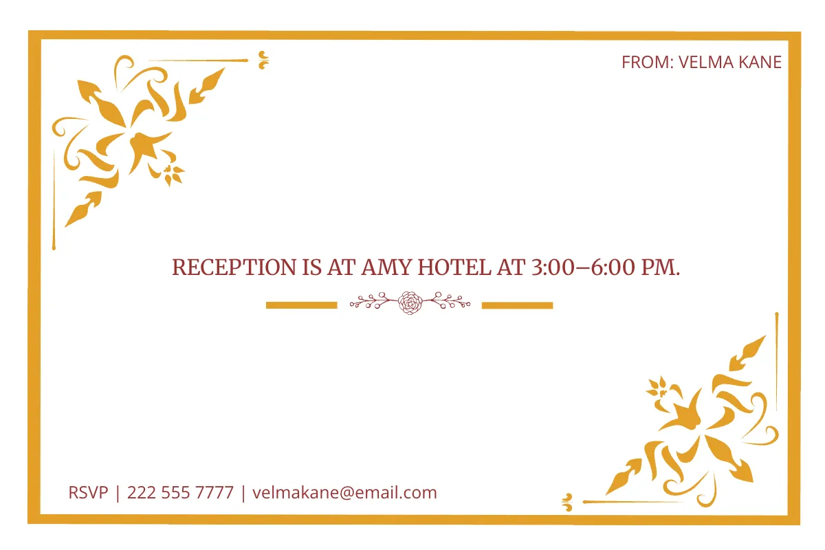 Free Simple Wedding Reception Card Template to Edit Online