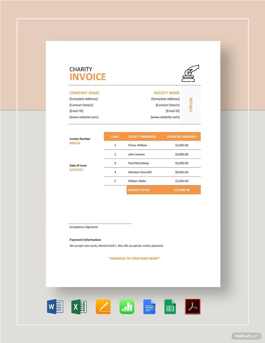 Charity Invoice Template Google Docs Google Sheets Excel Word