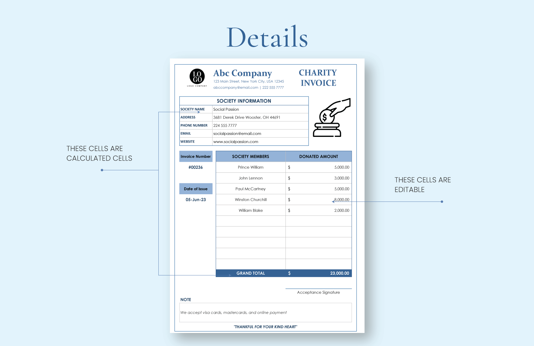 Charity Invoice Template in Google Docs Pages Word Numbers PDF