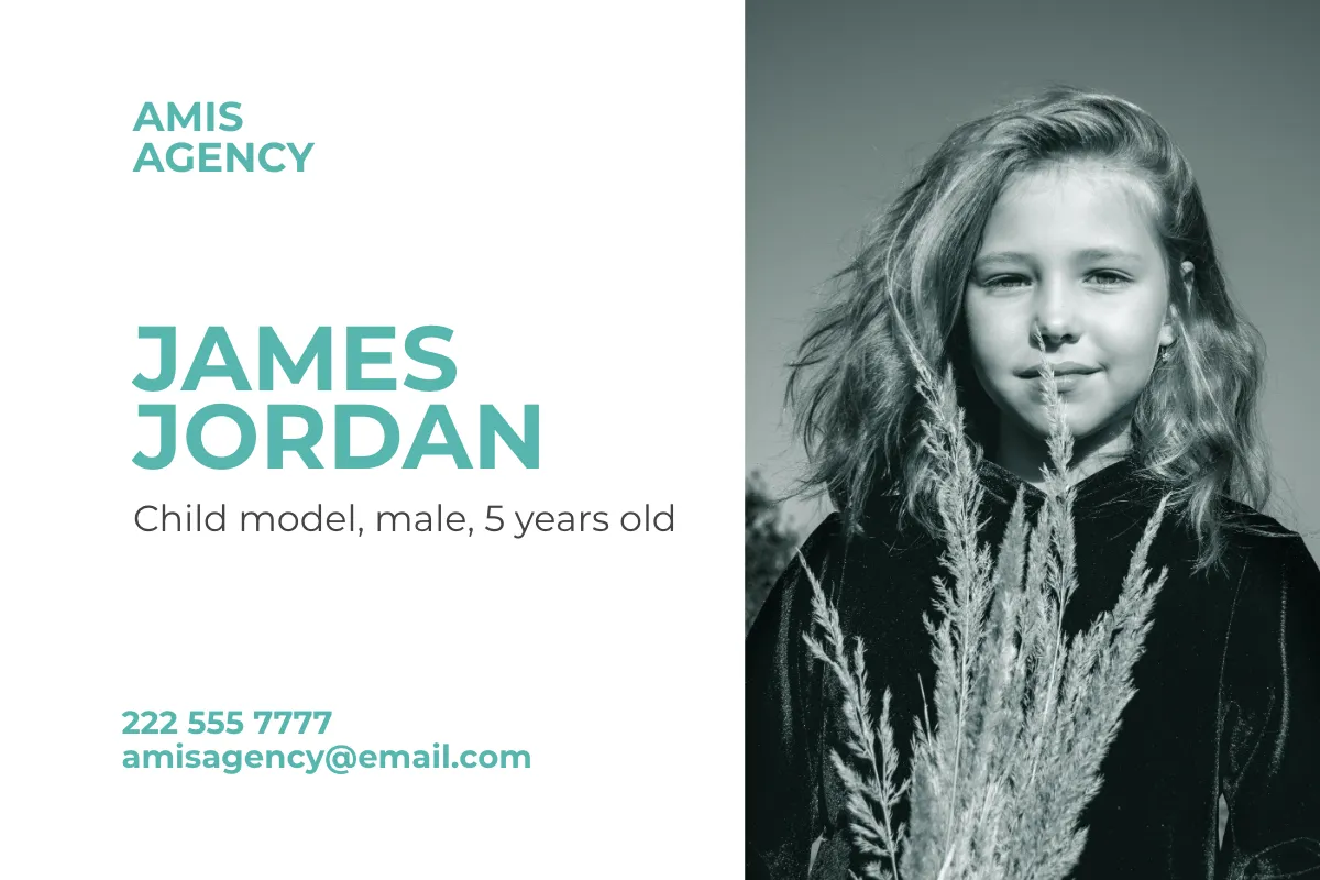 Free Child Model Comp Card Template to Edit Online