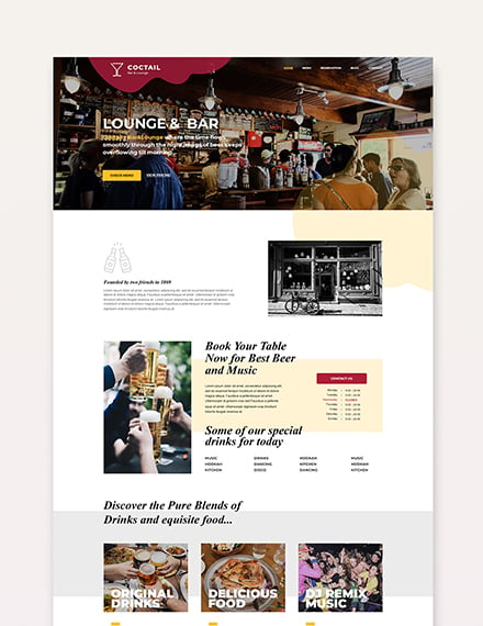 Sample bar  lounge wordpress landingpage theme