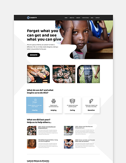 Sample charity wordpress landingpage theme