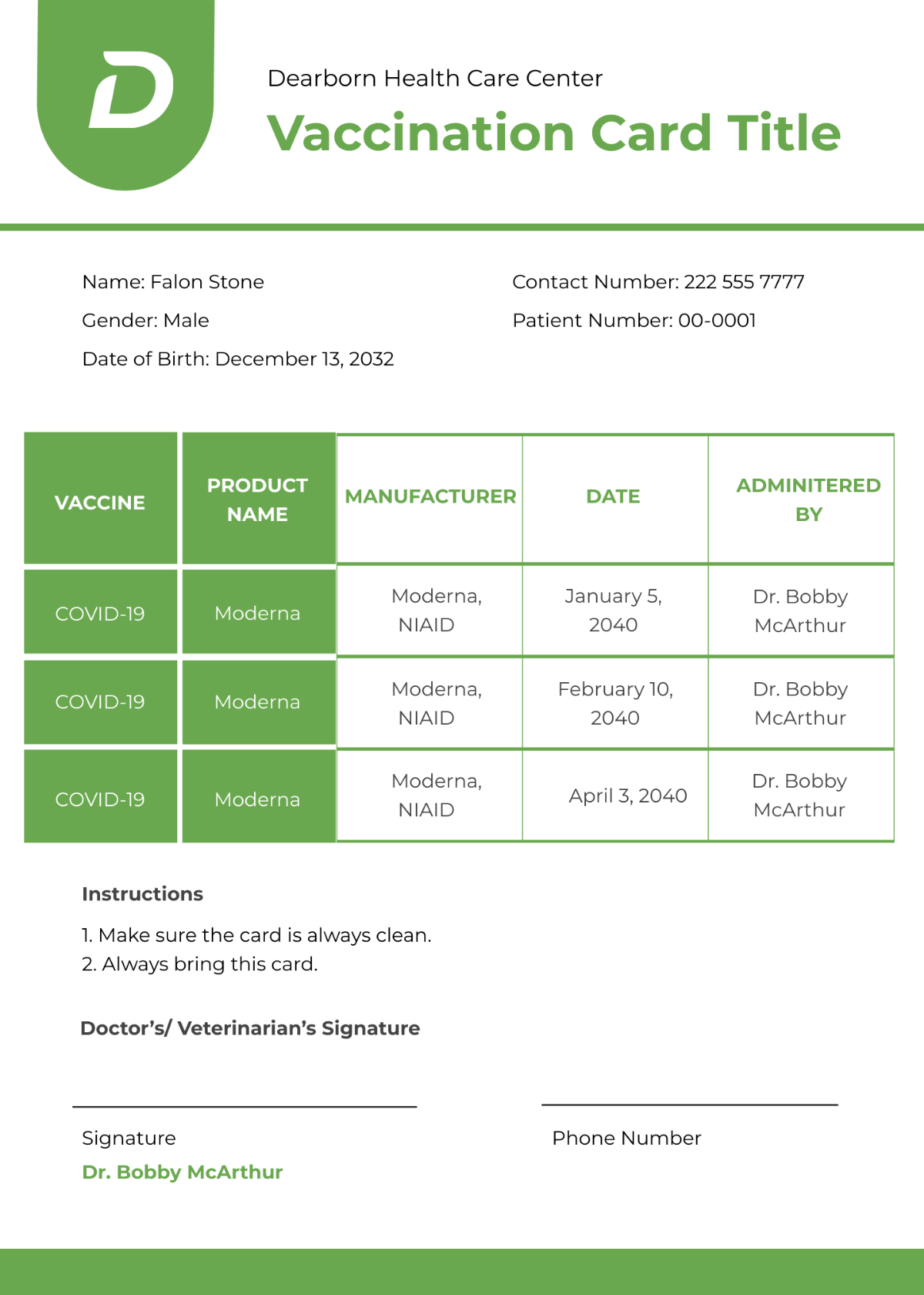 Free Covid Vaccination Card Template