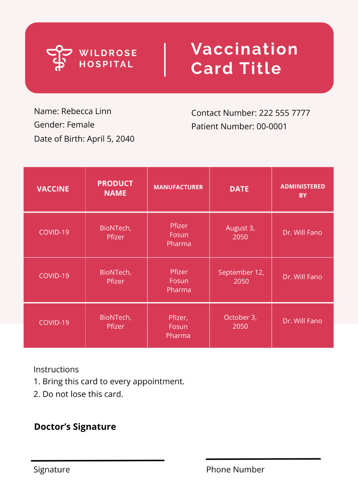 COVID-19 Vaccination Card Template