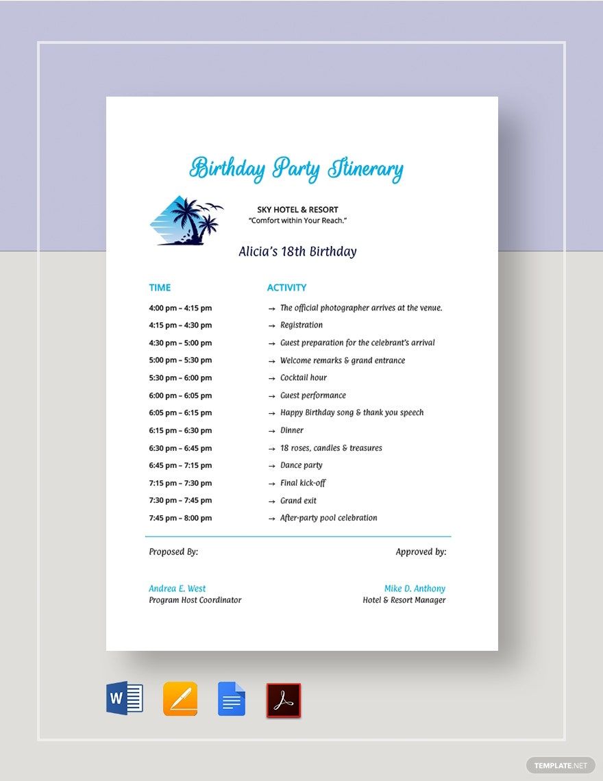 Bachelorette Party Itinerary Template Google Docs, Word