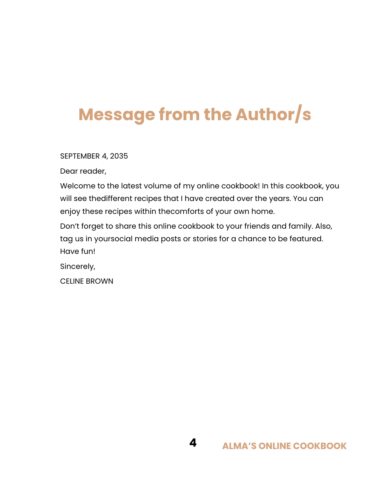 Free Minimal Online Cookbook Template to Edit Online