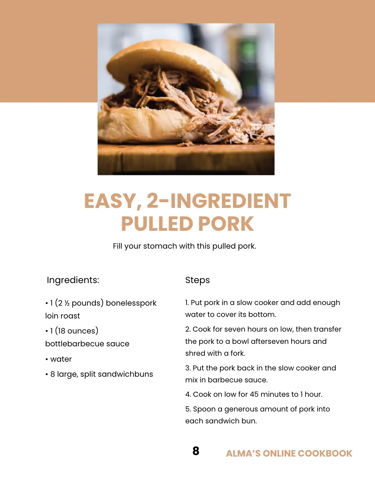 Free Minimal Online Cookbook Template to Edit Online