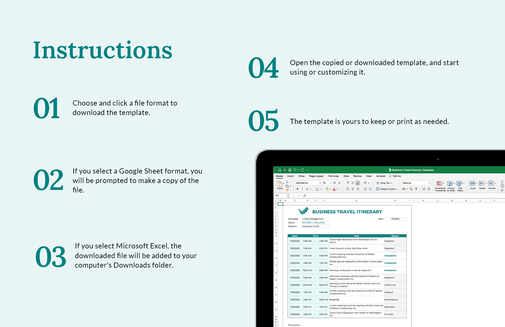 Business Travel Itinerary Template