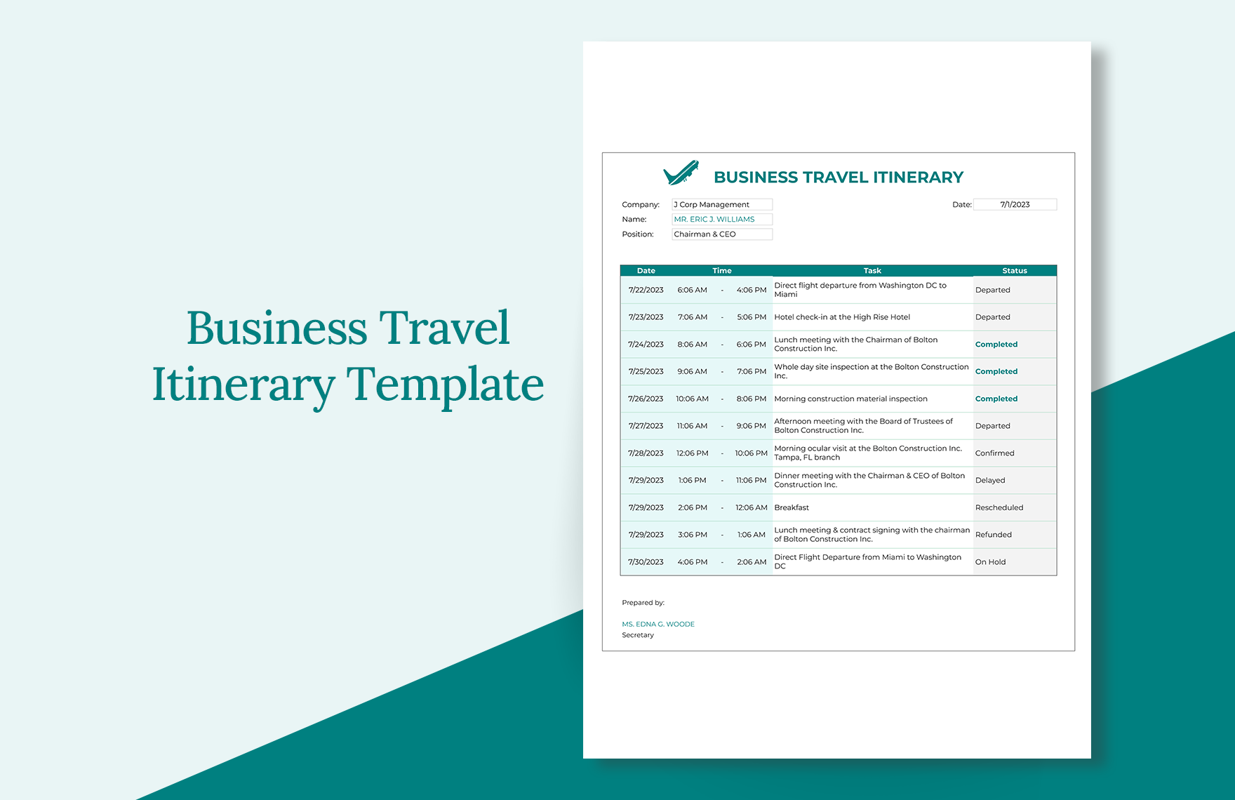 business trip itinerary planner format