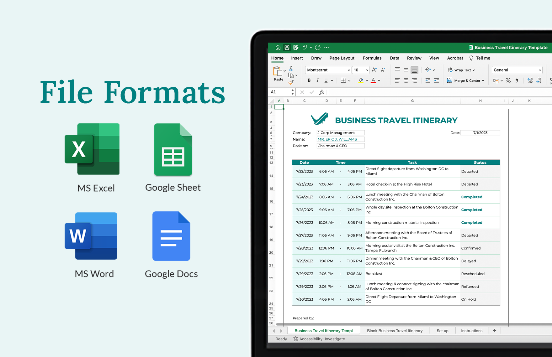 Business Travel Itinerary Template