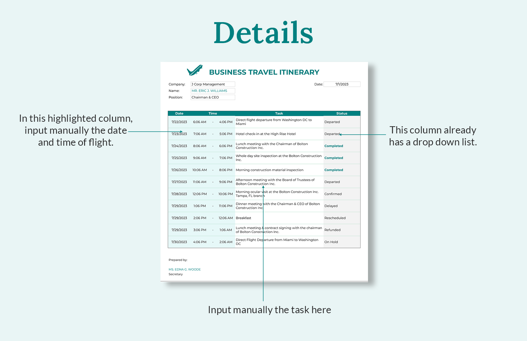 Business Travel Itinerary Template